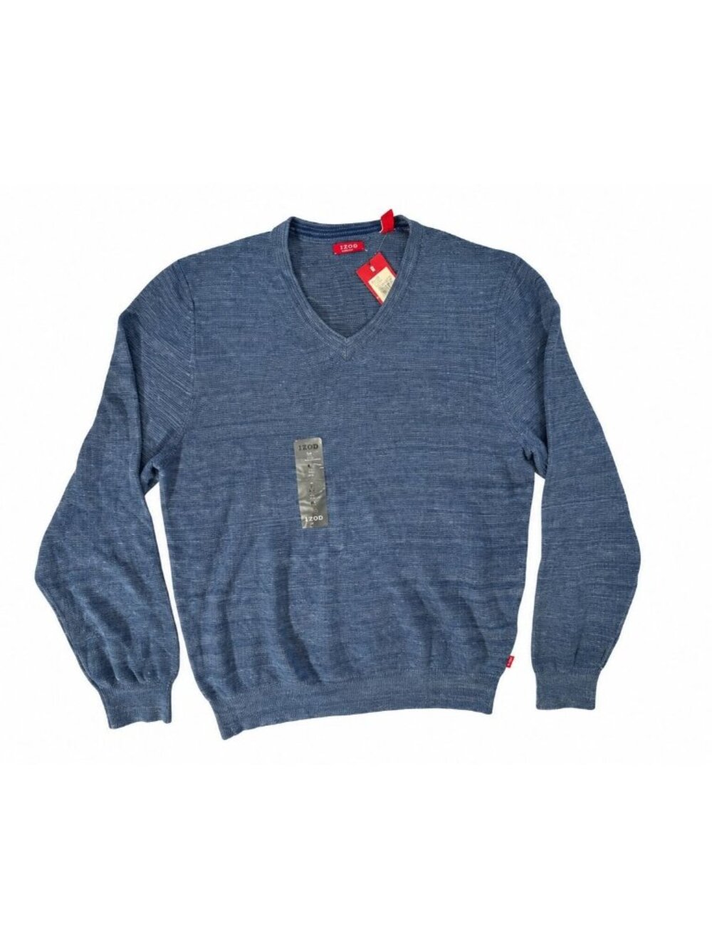 IZOD Men's M Fine Gauge V-Neck Sweater Stormy Snow Blue Heather 100% Cotton NWT